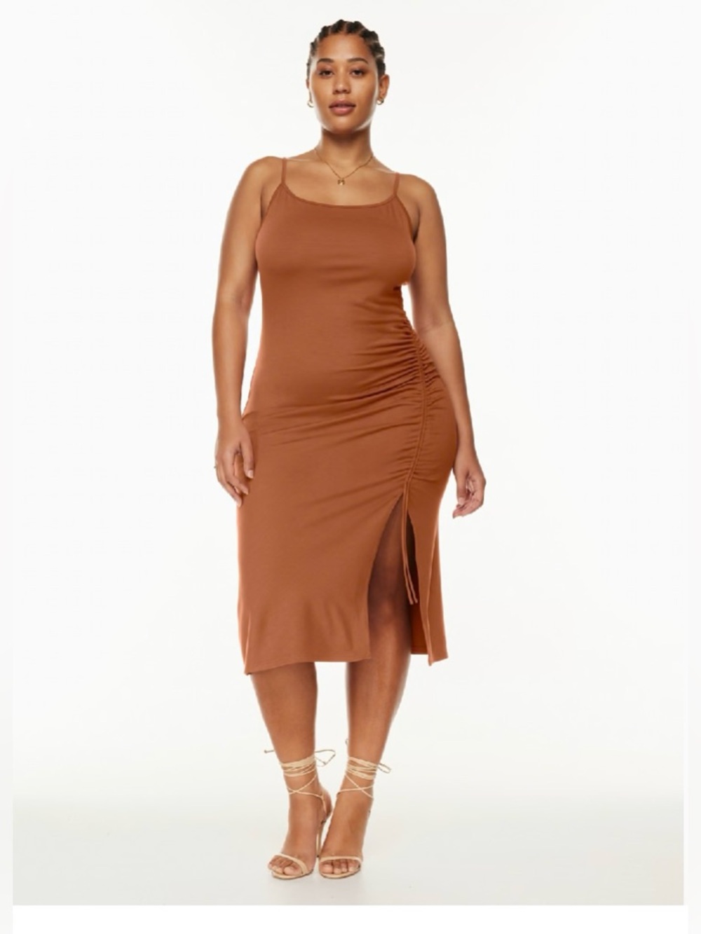New Aritzia Wilfred women's Riddle drapey midi tank dress size M anise brown